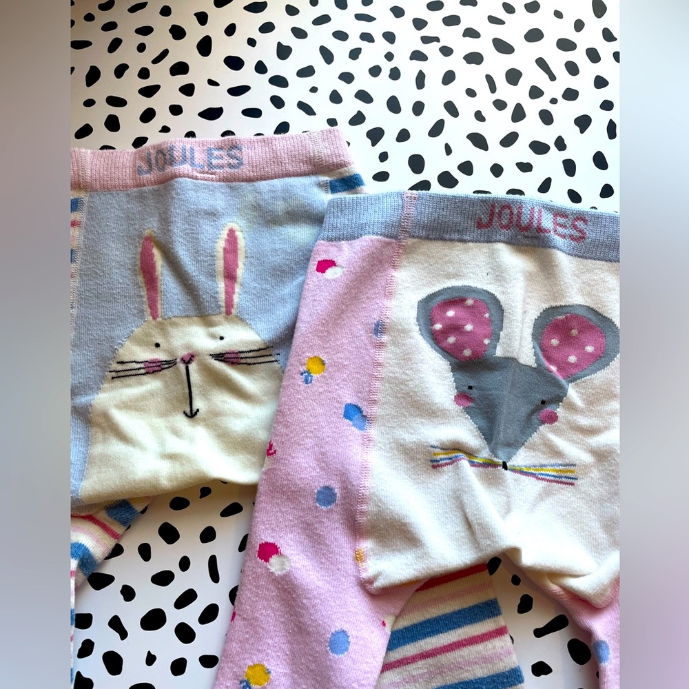 Joules leggings set featuring cute critters on the bum.
Size 18-24 Months